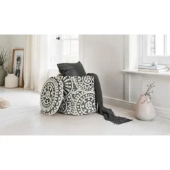 Rootz rund siddestol - Boho Ottoman - Moderne puf - Blødt uldkomfort - 45cm x 40cm x 45cm