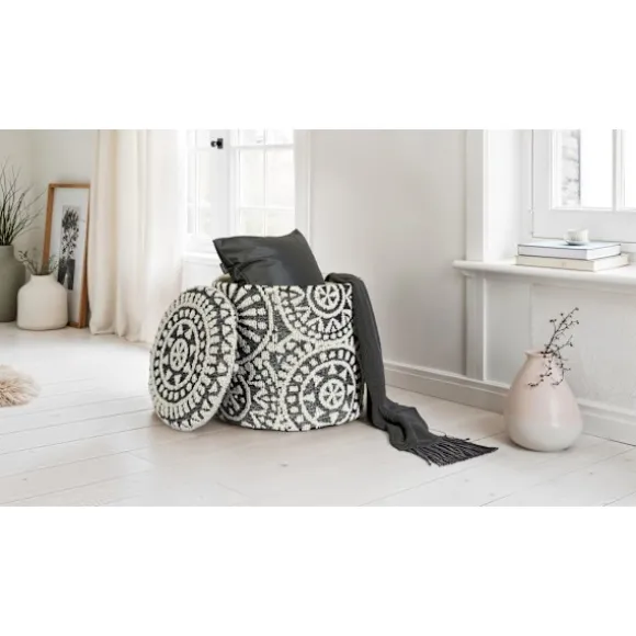 Rootz rund siddestol - Boho Ottoman - Moderne puf - Blødt uldkomfort - 45cm x 40cm x 45cm