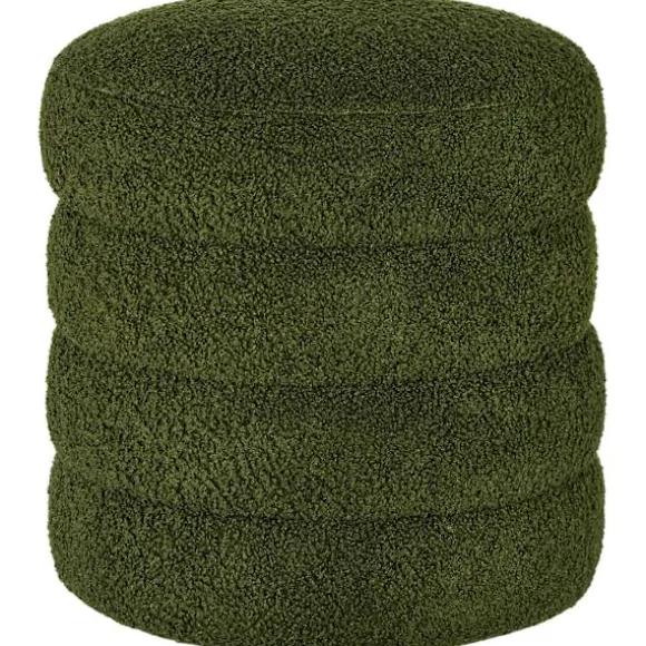 Rootz Rund Taburet - Osmannisk - Fodstøtte - Støtter op til 120 kg - Ø40x45H cm - Grøn teddyfleece