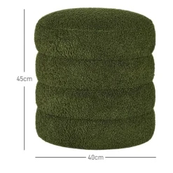 Rootz Rund Taburet - Osmannisk - Fodstøtte - Støtter op til 120 kg - Ø40x45H cm - Grøn teddyfleece