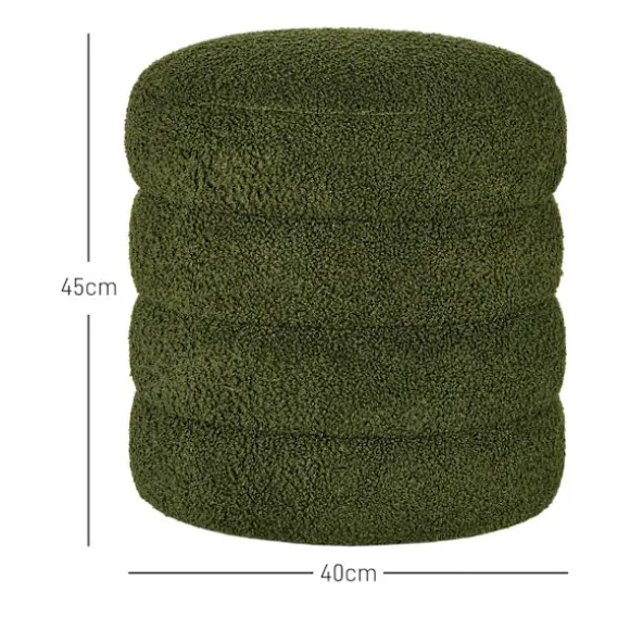 Rootz Rund Taburet - Osmannisk - Fodstøtte - Støtter op til 120 kg - Ø40x45H cm - Grøn teddyfleece