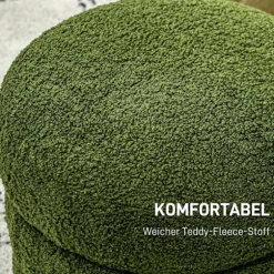 Rootz Rund Taburet - Osmannisk - Fodstøtte - Støtter op til 120 kg - Ø40x45H cm - Grøn teddyfleece