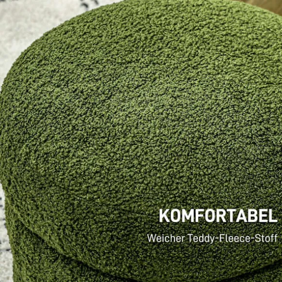 Rootz Rund Taburet - Osmannisk - Fodstøtte - Støtter op til 120 kg - Ø40x45H cm - Grøn teddyfleece