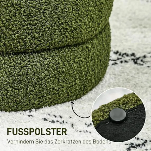 Rootz Rund Taburet - Osmannisk - Fodstøtte - Støtter op til 120 kg - Ø40x45H cm - Grøn teddyfleece