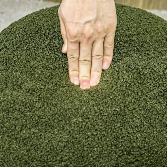 Rootz Rund Taburet - Osmannisk - Fodstøtte - Støtter op til 120 kg - Ø40x45H cm - Grøn teddyfleece