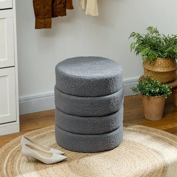 Rootz Rund Taburet - Osmannisk - Fodskammel - Støtter 120kg - Grå - Ø40 x 45H cm