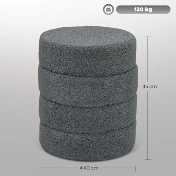 Rootz Rund Taburet - Osmannisk - Fodskammel - Støtter 120kg - Grå - Ø40 x 45H cm