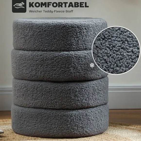 Rootz Rund Taburet - Osmannisk - Fodskammel - Støtter 120kg - Grå - Ø40 x 45H cm
