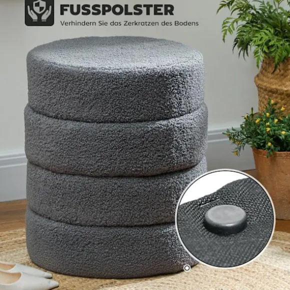 Rootz Rund Taburet - Osmannisk - Fodskammel - Støtter 120kg - Grå - Ø40 x 45H cm