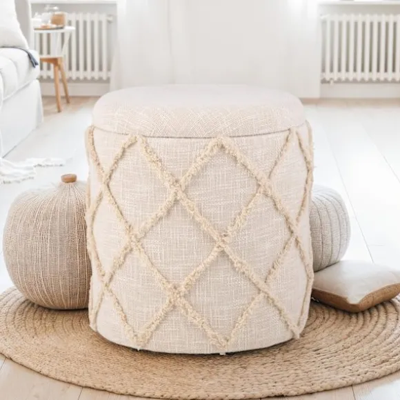 Rootz runde opbevaringskamler - Moderne Boho Ottomans - Dekorative siddepladser - Komfortpolstring - 45 cm x 40 cm x 45 cm