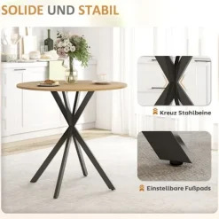Rootz rundt køkkenbord - Spisebord - Kompakt bord - Pladsbesparende - Robust og stabilt - Ø80x75cm - Brun + Sort