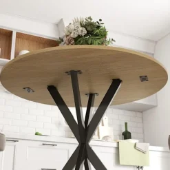 Rootz rundt køkkenbord - Spisebord - Kompakt bord - Pladsbesparende - Robust og stabilt - Ø80x75cm - Brun + Sort