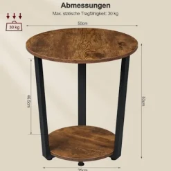 Rootz rundt sidebord - Sofabord - Lille stuebord - Vintage Design - 50cm x 53cm - Træmateriale - Metalstel