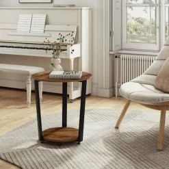 Rootz rundt sidebord - Sofabord - Lille stuebord - Vintage Design - 50cm x 53cm - Træmateriale - Metalstel