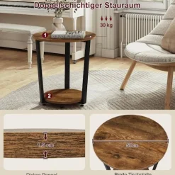 Rootz rundt sidebord - Sofabord - Lille stuebord - Vintage Design - 50cm x 53cm - Træmateriale - Metalstel