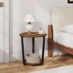 Rootz rundt sidebord - Sofabord - Lille stuebord - Vintage Design - 50cm x 53cm - Træmateriale - Metalstel