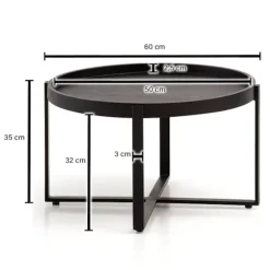 Rootz rundt sofabord - Industrielt design - Håndlavet - Unikt - Naturligt trækorn - 60 cm x 60 cm x 35 cm - Sort - Mango massivt træ - Pulverlakeret j | Fyndiq