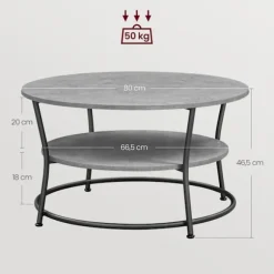 Rootz rundt sofabord - Industrielt rundt bord - Grå-sort farve - Spånplade og stål - 80 cm D x 46,5 cm H - 10,6 kg - 50 kg Kapacitet