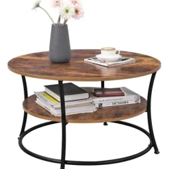 Rootz rundt sofabord - Industriel stil - Sidebord - Cocktailbord - 2 hylder - Industrielt - 80 x 45 cm