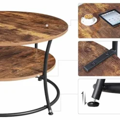 Rootz rundt sofabord - Industriel stil - Sidebord - Cocktailbord - 2 hylder - Industrielt - 80 x 45 cm