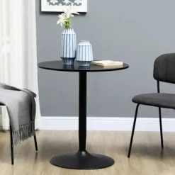Rootz rundt spisebord - moderne spisebord med stålbund - Skridsikker trædepude - Pladsbesparende - Lille spisebord - Sort - 70 x 70 x 75 cm