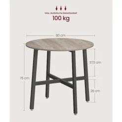 Rootz rundt spisebord - spånplade stål - Greige broget blæk Sort - Moderne - 80 cm x 75 cm - 10,8 kg - 100 kg Kapacitet