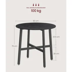 Rootz Rundt Spisebord - Spånplade Stål - Moderne Bord - 80cm D, 75cm H - Ebony Black-Ink Black - 10,8kg - 100 kg Kapacitet