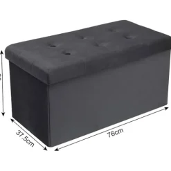 Rootz sammenfoldelig opbevaringsboks - Osmannisk bænk - Fløjlsbetræk - 80L Kapacitet - 76 cm x 38 cm x 37,5 cm - Maks. belastning 300 kg