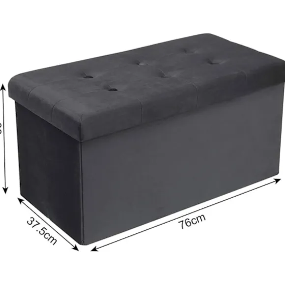 Rootz sammenfoldelig opbevaringsboks - Osmannisk bænk - Fløjlsbetræk - 80L Kapacitet - 76 cm x 38 cm x 37,5 cm - Maks. belastning 300 kg