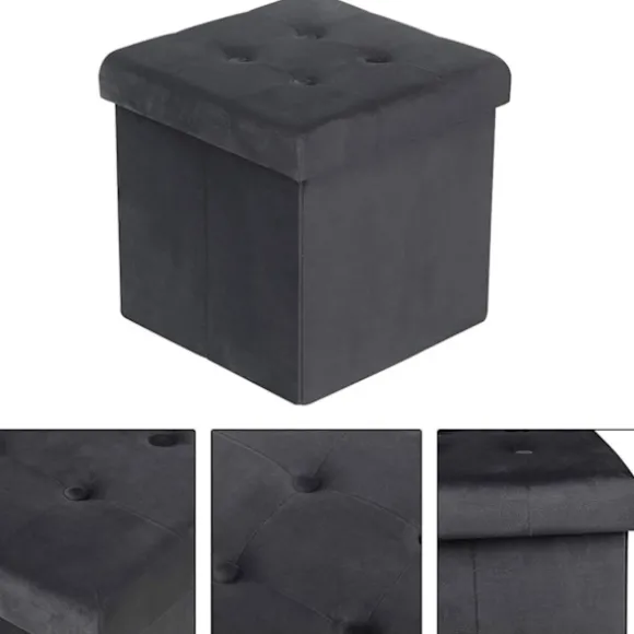Rootz sammenfoldelig opbevaringsskammel - osmannisk bænk - æskesæde - fløjlspude - skoskab - 37,5 cm x 38 cm x 37,5 cm