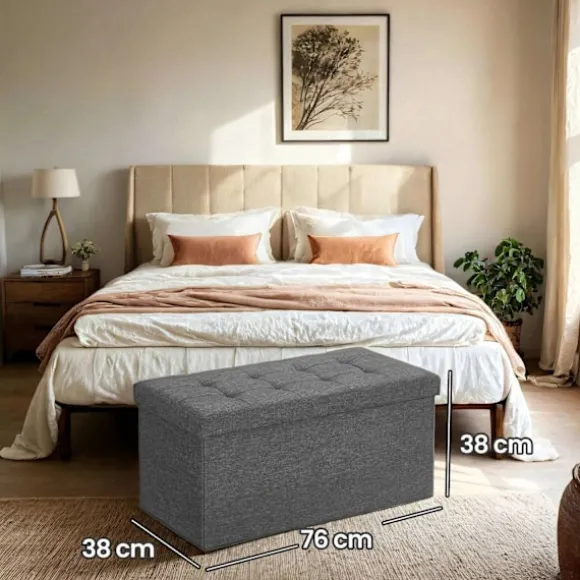 Rootz sammenfoldelig sædebryst - opbevaringsboks - sæde med opbevaring - 80L kapacitet - 76x38x38 cm - max 300 kg - linned som dækning - ideel til hje | Fyndiq