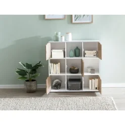 Rootz SAMO 89 x 91 x 29 cm Reol med 9 rum Sonoma - Standhylde med 5 låger - Moderne terninghylde rumdeler - Halskab åbent - Cuberegal kommode opholdsh | Fyndiq