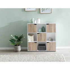 Rootz SAMO 89 x 91 x 29 cm Reol med 9 rum Sonoma - Standhylde med 5 låger - Moderne terninghylde rumdeler - Halskab åbent - Cuberegal kommode opholdsh | Fyndiq