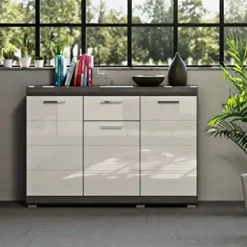 Rootz Scout Chest of skuffer - Træmateriale - Hvid højglansfront - Røgsølvkrop - 120 cm x 85 cm x 37 cm