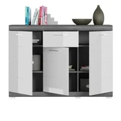 Rootz Scout Chest of skuffer - Træmateriale - Hvid højglansfront - Røgsølvkrop - 120 cm x 85 cm x 37 cm