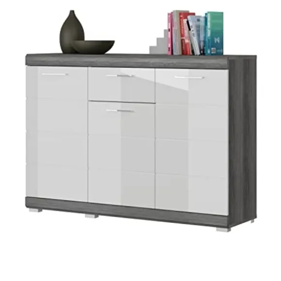 Rootz Scout Chest of skuffer - Træmateriale - Hvid højglansfront - Røgsølvkrop - 120 cm x 85 cm x 37 cm