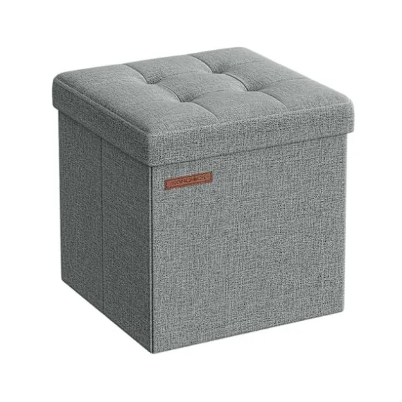 Rootz sædebryst Ottoman - Opbevaringsskammel - Fodstøtte - Imiteret linned - MDF - Skum - 30 cm x 30 cm x 30 cm - Lysegrå - 1,6 kg - 130 kg Kapacitet | Fyndiq