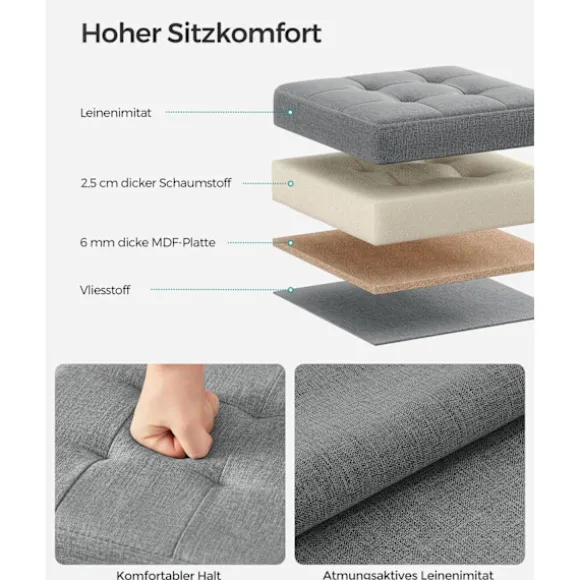 Rootz sædebryst Ottoman - Opbevaringsskammel - Fodstøtte - Imiteret linned - MDF - Skum - 30 cm x 30 cm x 30 cm - Lysegrå - 1,6 kg - 130 kg Kapacitet | Fyndiq