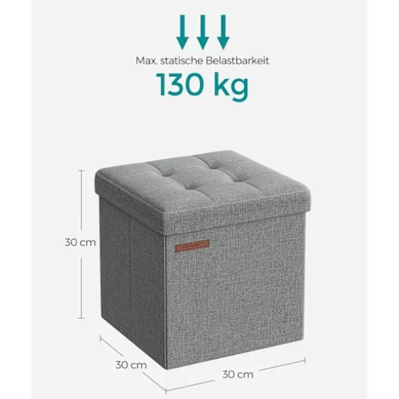 Rootz sædebryst Ottoman - Opbevaringsskammel - Fodstøtte - Imiteret linned - MDF - Skum - 30 cm x 30 cm x 30 cm - Lysegrå - 1,6 kg - 130 kg Kapacitet | Fyndiq