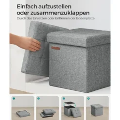 Rootz sædebryst Ottoman - Opbevaringsskammel - Fodstøtte - Imiteret linned - MDF - Skum - 30 cm x 30 cm x 30 cm - Lysegrå - 1,6 kg - 130 kg Kapacitet | Fyndiq