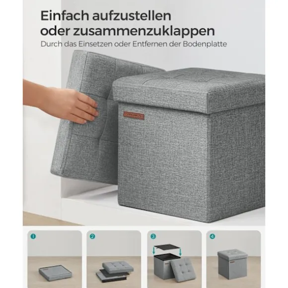 Rootz sædebryst Ottoman - Opbevaringsskammel - Fodstøtte - Imiteret linned - MDF - Skum - 30 cm x 30 cm x 30 cm - Lysegrå - 1,6 kg - 130 kg Kapacitet | Fyndiq