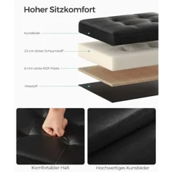 Rootz sædekiste - Opbevaring Ottoman - Fodskammel - Multifunktionel - 31 cm x 41 cm x 31 cm - Stilfuldt design - PU/MDF/skum - 2,1 kg