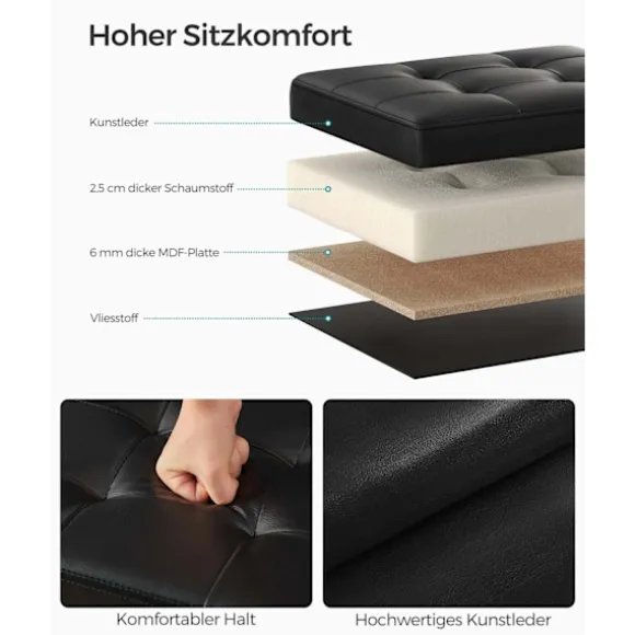 Rootz sædekiste - Opbevaring Ottoman - Fodskammel - Multifunktionel - 31 cm x 41 cm x 31 cm - Stilfuldt design - PU/MDF/skum - 2,1 kg