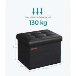 Rootz sædekiste - Opbevaring Ottoman - Fodskammel - Multifunktionel - 31 cm x 41 cm x 31 cm - Stilfuldt design - PU/MDF/skum - 2,1 kg