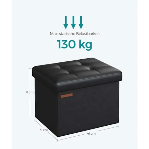 Rootz sædekiste - Opbevaring Ottoman - Fodskammel - Multifunktionel - 31 cm x 41 cm x 31 cm - Stilfuldt design - PU/MDF/skum - 2,1 kg