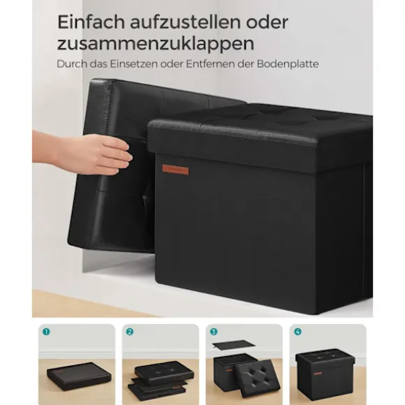 Rootz sædekiste - Opbevaring Ottoman - Fodskammel - Multifunktionel - 31 cm x 41 cm x 31 cm - Stilfuldt design - PU/MDF/skum - 2,1 kg