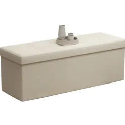Rootz Seat Brystopbevaringsbænk - polstret opbevaring Ottoman - Linned Bench - Holder 300 kg - 38 x 110 x 38 cm