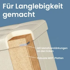 Rootz Seat Brystopbevaringsbænk - polstret opbevaring Ottoman - Linned Bench - Holder 300 kg - 38 x 110 x 38 cm