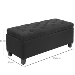 Rootz Sengebænk - Osmannisk Opbevaringsbænk - Soveværelsesmøbler - Vintage Glamour - 100 cm x 40 cm x 44 cm - Sort polyester - Gummitræben
