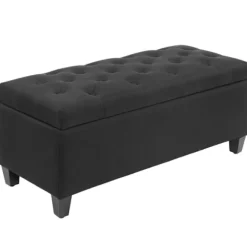 Rootz Sengebænk - Osmannisk Opbevaringsbænk - Soveværelsesmøbler - Vintage Glamour - 100 cm x 40 cm x 44 cm - Sort polyester - Gummitræben